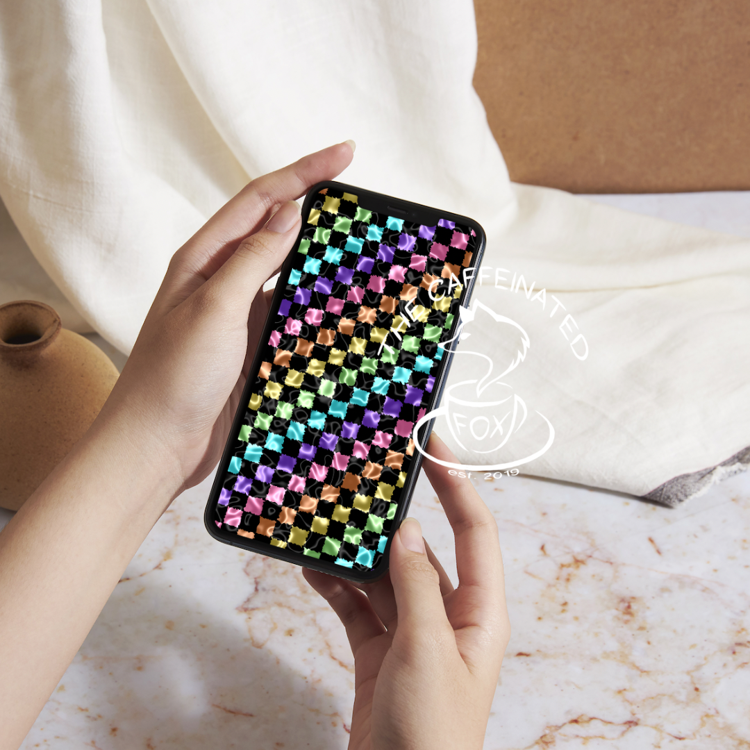 Fuzzy Water Rainbow Checkers Phone Wallpaper