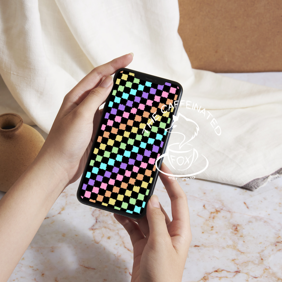 Fuzzy Glitched Rainbow Checkers Phone Wallpaper