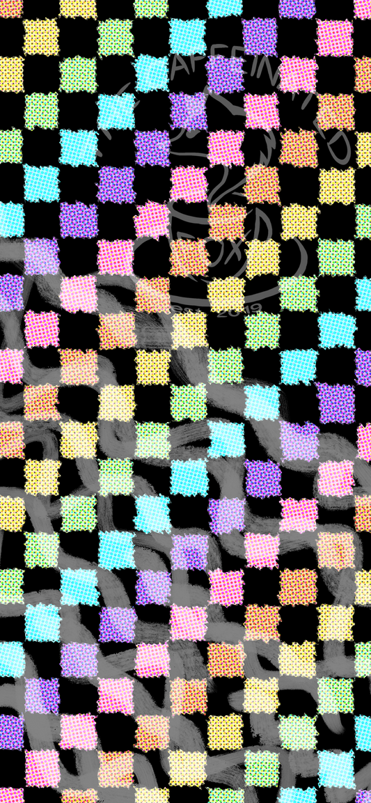 Fuzzy Glitched Rainbow Checkers Phone Wallpaper